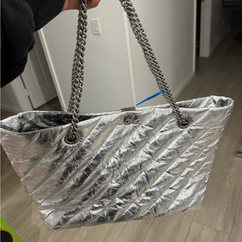 Balenciaga Silver Quilted Chain-Strap Tote - Picture 2 of 3